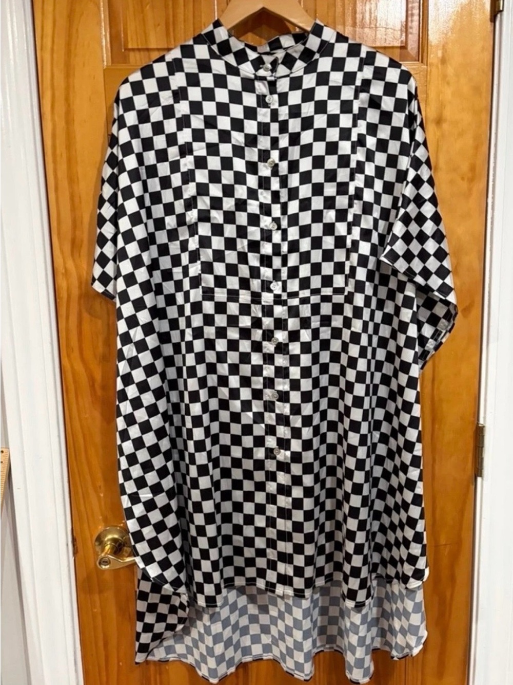 Dressed in LALA Black and White Checkerboard Button-Down Shirt